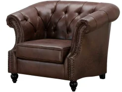 Vente-unique Fauteuil Stof-Chesterfield Fauteuil Aquitaine Van Microvezel Effect Lived-In Leer - Bruin