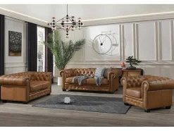 LINEA SOFA Fauteuil Leer-Chesterfield Fauteuil Brenton 100% Buffelleer - Vintage Caramel