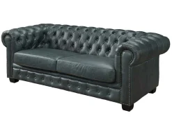 LINEA SOFA Bankstel 3+2-Chesterfield Zitbank 3 + 2 Plaatsen Brenton 100% Buffelleer - Spaans Groen