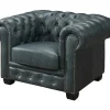 LINEA SOFA Set Zitbank + Fauteuil-Chesterfield Zitbank 3 + 1 Plaatsen Brenton 100% Buffelleer - Spaans Groen