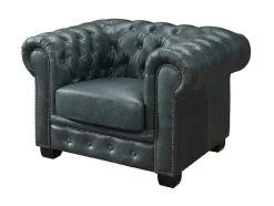 LINEA SOFA Set Zitbank + Fauteuil-Chesterfield Zitbank 3 + 1 Plaatsen Brenton 100% Buffelleer - Spaans Groen