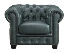 LINEA SOFA Set Zitbank + Fauteuil-Chesterfield Zitbank 3 + 1 Plaatsen Brenton 100% Buffelleer - Spaans Groen
