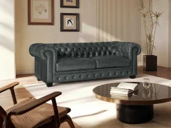 LINEA SOFA Aanbiedingen: Zitbank & Fauteuil-Chesterfield 3-Zitsbank Brenton 100% Buffelleer - Spaans Groen