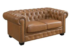 LINEA SOFA Leren Zitbank-Chesterfield 2-Zitsbank Brenton 100% Buffelleer - Vintage Caramel