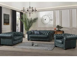 LINEA SOFA Chesterfield Zitbank-Chesterfield 2-Zitsbank Brenton 100% Buffelleer - Spaans Groen