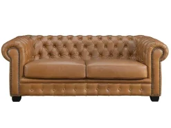 LINEA SOFA Chesterfield Zitbank-Chesterfield 3-Zitsbank Brenton 100% Buffelleer - Vintage Caramel