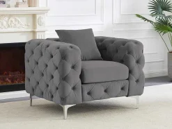Vente-unique Fauteuil Stof Fluweel / Suedine-Chesterfield-Fauteuil Van Antracietgrijs Velours Edwina