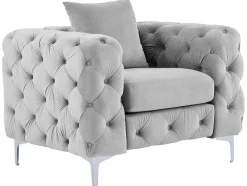 Vente-unique Fauteuil Stof Fluweel / Suedine-Chesterfield-Fauteuil Van Lichtgrijs Velours Edwina