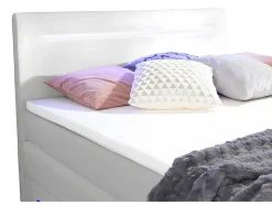 DREAMEA Aanbiedingen: Slaapkamer & Kantoor-Complete Boxspring Met Hoofdeinde Met Leds, Bedbodem Met Opbergruimte, Matras En Dekmatras - Wit - Kunstleer - 160 X 200 Cm - Keros Van