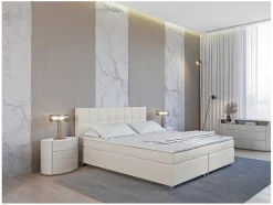 Ysmée Boxspringbed-Complete Boxspringset Met Hoofdbord + Bedbodems + Matras + Dekmatras Siero Van Ysmee - 180 X 200 Cm - Stof - Ivoor
