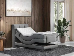 Palacio Elektrisch Relaxatiebed-Complete Boxspringset Met Gestoffeerd Hoofdbord Met Elektrische Relaxbedbodems Met Matras Met Topmatras 100 X 200 Cm Stoffen Bekleding Lichtgrijs Lodi Van