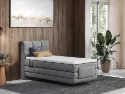 Palacio Elektrisch Relaxatiebed-Complete Boxspringset Met Gestoffeerd Hoofdbord Met Elektrische Relaxbedbodems Met Matras Met Topmatras 100 X 200 Cm Stoffen Bekleding Lichtgrijs Lodi Van