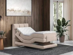 Palacio Elektrisch Relaxatiebed-Complete Boxspringset Met Gestoffeerd Hoofdbord Elektrisch Verstelbare Relaxbedbodems Met Matras Met Topmatras 100 X 200 Cm Stoffen Bekleding Beige Lodi Van