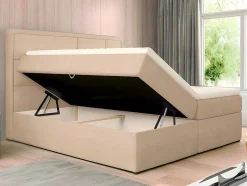 DREAMEA Boxspringbed-Complete Decoratieve Beddenset Met Hoofdbord + Opbergruimte + Matras + Dekmatras - 160 X 200 Cm - Beige - Loumia Van
