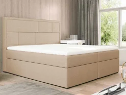 DREAMEA Boxspringbed-Complete Decoratieve Beddenset Met Hoofdbord + Opbergruimte + Matras + Dekmatras - 160 X 200 Cm - Beige - Loumia Van