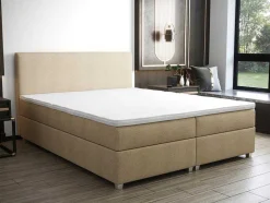 Ysmée Boxspringbed-Complete Set Met Boxspring En Hoofdbord + Bedbodem + Matras + Topmatras - 180 X 200 Cm - Stof - Beige - Onan Van Ysmee