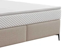 Ysmée Boxspringbed-Complete Set Met Boxspring En Gecapitonneerd Hoofdbord + Bedbodem + Matras + Topmatras - 160 X 200 Cm - Stof - Beige - Inao Van Ysmee