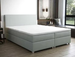 Ysmée Boxspringbed-Complete Set Met Boxspring En Hoofdbord + Bedbodem + Matras + Topmatras - 180 X 200 Cm - Stof - Lichtgrijs - Onan Van Ysmee