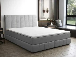 Ysmée Boxspringbed-Complete Set Met Boxspring En Hoofdbord + Bedbodem + Matras + Topmatras - 160 X 200 Cm - Fluweel - Lichtgrijs - Hida Van Ysmee