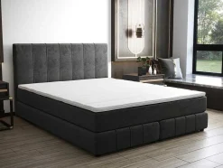 Ysmée Boxspringbed-Complete Set Met Boxspring En Hoofdbord + Bedbodem + Matras + Topmatras - 180 X 200 Cm - Fluweel - Donkergrijs - Hida Van Ysmee