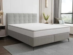 Ysmée Boxspringbed-Complete Set Met Boxspring En Gecapitonneerd Hoofdbord + Bedbodem + Matras + Topmatras - 160 X 200 Cm - Stof - Lichtgrijs - Inao Van Ysmee