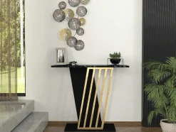 Vente-unique Sidetable-Consoletafel - Zwart Marmereffect En Goud - Orsona