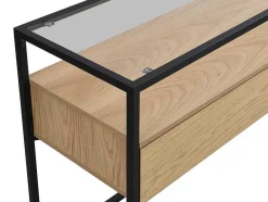 Vente-unique Sidetable-Consoletafel Met 2 Lades Van Mdf, Gehard Glas En Metaal - Licht Naturel - Camata