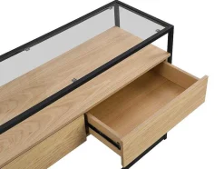 Vente-unique Sidetable-Consoletafel Met 2 Lades Van Mdf, Gehard Glas En Metaal - Licht Naturel - Camata