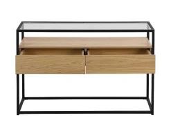 Vente-unique Sidetable-Consoletafel Met 2 Lades Van Mdf, Gehard Glas En Metaal - Licht Naturel - Camata