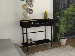 Vente-unique Sidetable-Consoletafel Met 1 Plank En 1 Nis - Zwart En Goudkleurig - Meriova