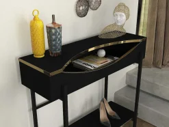Vente-unique Sidetable-Consoletafel Met 1 Plank En 1 Nis - Zwart En Goudkleurig - Meriova