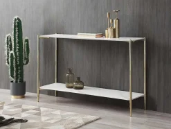 Vente-unique Sidetable-Consoletafel Met 1 Plank Van Keramiek En Metaal - Wit Marmereffect En Goud - Madola