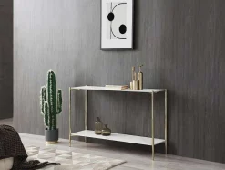 Vente-unique Sidetable-Consoletafel Met 1 Plank Van Keramiek En Metaal - Wit Marmereffect En Goud - Madola