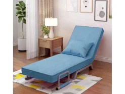 Vente-unique Uitklapbare Fauteuil-Converteerbare Stoffen Fauteuil - 6-Voudig Verstelbare Rugleuning - Blauw