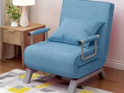 Vente-unique Uitklapbare Fauteuil-Converteerbare Stoffen Fauteuil - 6-Voudig Verstelbare Rugleuning - Blauw