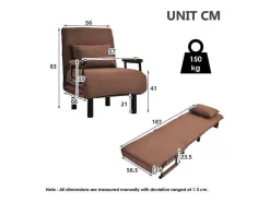 Vente-unique Uitklapbare Fauteuil-Converteerbare Stoffen Fauteuil - 6-Voudig Verstelbare Rugleuning - Bruin