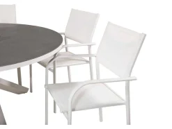 Vente-unique Tuinset-Copacabana Tuinmeubelset Tafel O140Cm En 6 Stoel Santorini Wit, Grijs, Cremekleur.