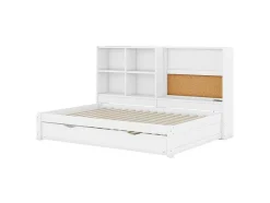 ModernLuxe Bed Met Slaaplade-Dagbed Met Onderschuifbed - 90X200Cm - Met Tekentafel En Opbergvakken - Wit