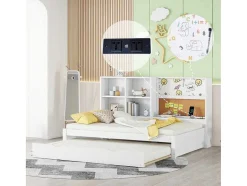 ModernLuxe Bed Met Slaaplade-Dagbed Met Onderschuifbed - 90X200Cm - Met Tekentafel En Opbergvakken - Wit