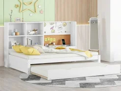 ModernLuxe Bed Met Slaaplade-Dagbed Met Onderschuifbed - 90X200Cm - Met Tekentafel En Opbergvakken - Wit