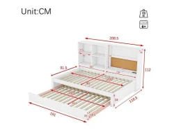 ModernLuxe Bed Met Slaaplade-Dagbed Met Onderschuifbed - 90X200Cm - Met Tekentafel En Opbergvakken - Wit