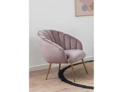 Vente-unique Fauteuil Met Holle Rugleuning-Dany Fauteuil Loungestoel Oudroze, Messingkleurig.