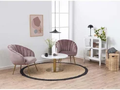 Vente-unique Fauteuil Met Holle Rugleuning-Dany Fauteuil Loungestoel Oudroze, Messingkleurig.