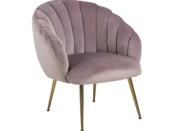 Vente-unique Fauteuil Met Holle Rugleuning-Dany Fauteuil Loungestoel Oudroze, Messingkleurig.