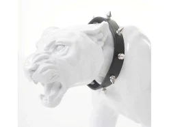 Vente-unique Standbeeld-Decoratief Beeldje Panter Met Halsband, Wit Hoogglans Met Kraag