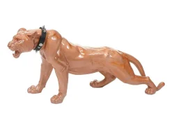 Vente-unique Standbeeld-Decoratief Beeldje Panter Met Halsband, Antiek Hoogglans Met Kraag