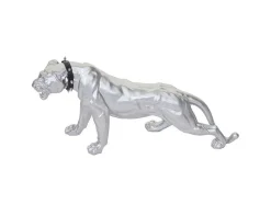 Vente-unique Standbeeld-Decoratief Beeldje Panter Met Halsband, Zilver Mat Met Kraag