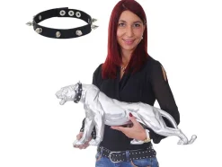 Vente-unique Standbeeld-Decoratief Beeldje Panter Met Halsband, Zilver Mat Met Kraag