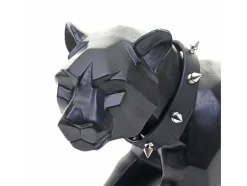 Vente-unique Standbeeld-Decoratiefiguurtje Luipaard Mcw-D36 Met Kraag, Zwart Mat Met Kraag