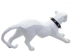 Vente-unique Standbeeld-Decoratiefiguurtje Luipaard Mcw-D36 Met Kraag, Wit Mat Met Kraag